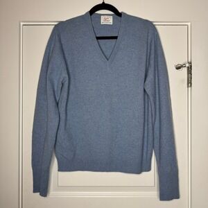 Byford Hardy Amies 100% Two Fold Cashmere V-Neck Sweater Mens Blue Size L